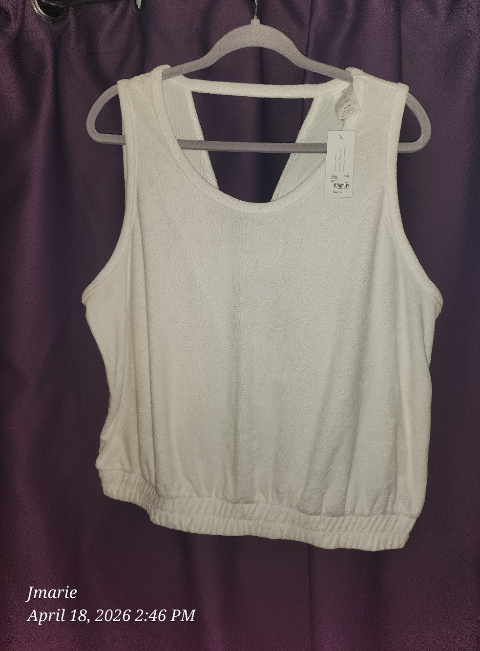 Lane Bryant LIVI Active Terry Cloth Open Back Tank Top - White - Size 18/20